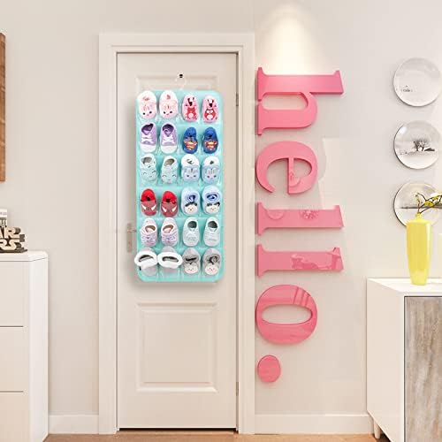 PACMAXI Over The Door Shoes Organizer for 12 Pairs of Baby Shoes Boys Girl, Hanging Baby Sole Shoe Organizer with Hanger (Felt Material-Mint Green)