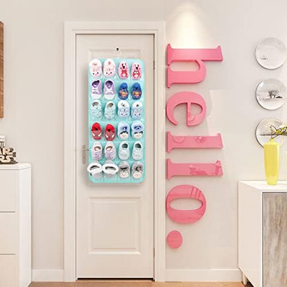 PACMAXI Over The Door Shoes Organizer for 12 Pairs of Baby Shoes Boys Girl, Hanging Baby Sole Shoe Organizer with Hanger (Felt Material-Mint Green)