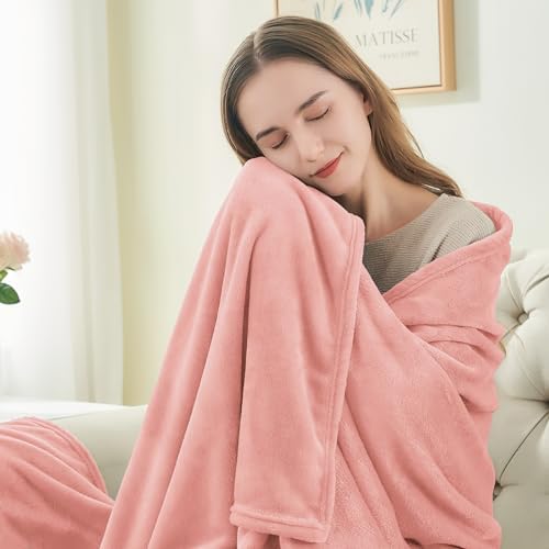 BEDELITE Fleece Blanket Soft Plush Queen Size Bed Blanket Pink 90"x90" - Image 3