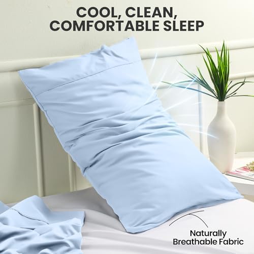 Pillow Covers Queen Size Set of 4, Soft and Comfy Pillow Cases, Ice Blue - Image 5
