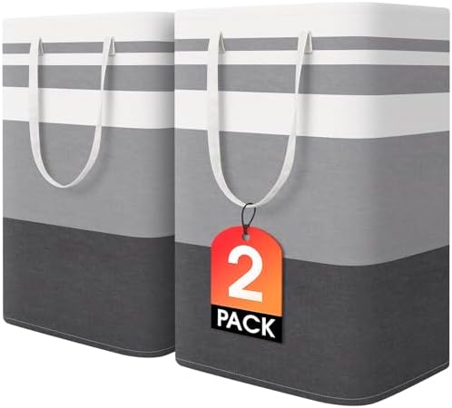 HomeHacks 2 Pack Large Laundry Baskets, Laundry Hampers Bags (Grey 75Lx2) by HomeHacks