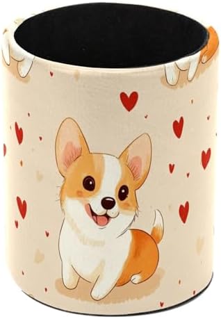 Leather Pen Holder for Desk, Cute Corgi Dogs Pencil Cup Pen Organizer Makeup Brush Holder for Office Home Kids Countertop Desk Accessory Storage by Unknown