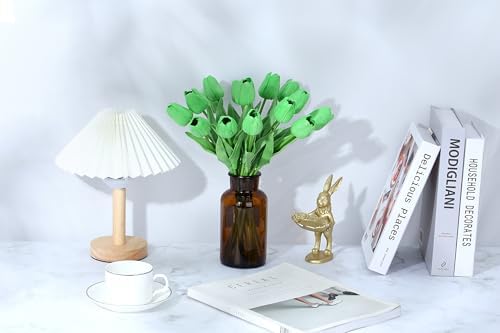 SITUMEIZI 15pcs Green Tulips Fake Artificial Flowers Real Touch 14" PU Flower for St Patricks Day Home Decor Easter Spring Wedding Bouquet Decorations Mother's Gift Day Floral Arrangements - Image 5