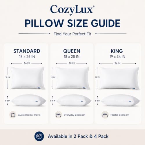 CozyLux Bed Pillows Standard Size Set of 4, 18" x 26", Medium Support - Image 5