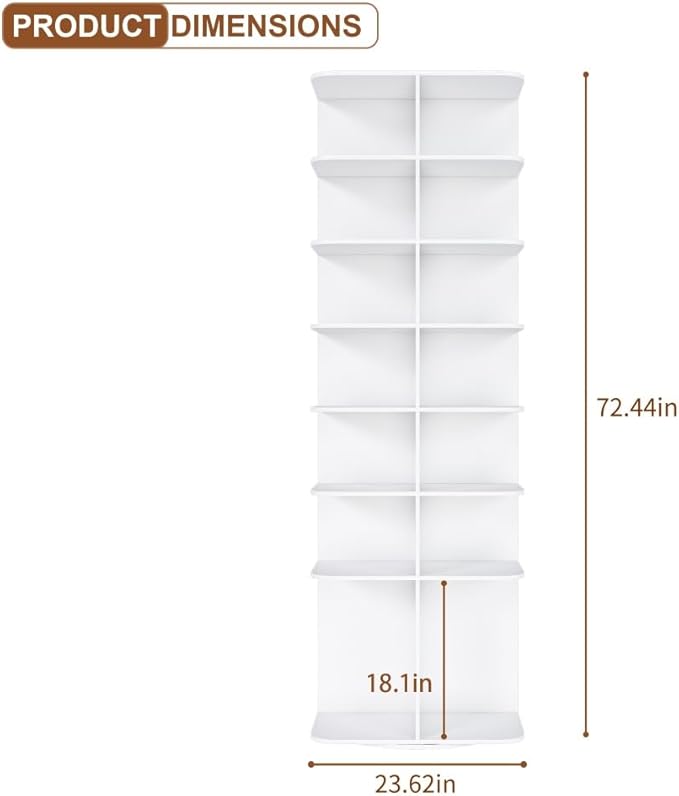 Shoe Organizer 7-Tier Spinning Shoe Rack - 360° Rotating Storage Organizer for 20-30 Pairs, Space Saving Narrow Design for Entryway/Closet Closet Handbag Display Rotate (White + Square)
