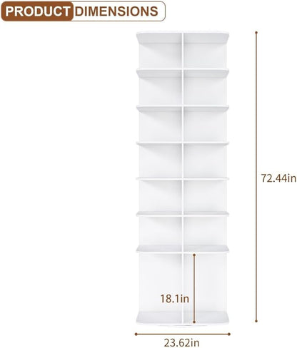 Shoe Organizer 7-Tier Spinning Shoe Rack - 360° Rotating Storage Organizer for 20-30 Pairs, Space Saving Narrow Design for Entryway/Closet Closet Handbag Display Rotate (White + Square)