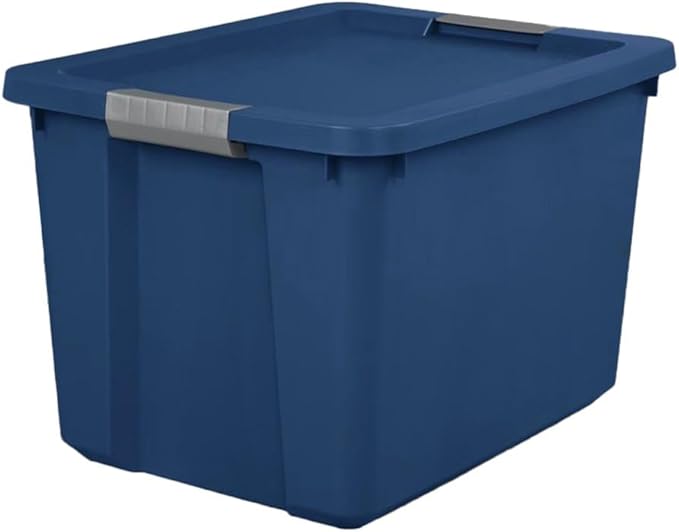 Large Storage Bin, 20 Gallon Plastic Storage Tote with Latch Lid and Grip Handle, Stackable Container for Household, Garage, Basement, or Outdoor, Blue