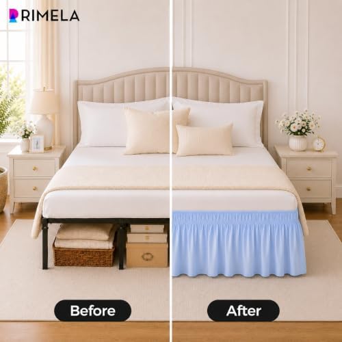 Light Blue Bed Skirt King Size 18" Drop, Elastic Wrap Around Bedskirt - Image 2