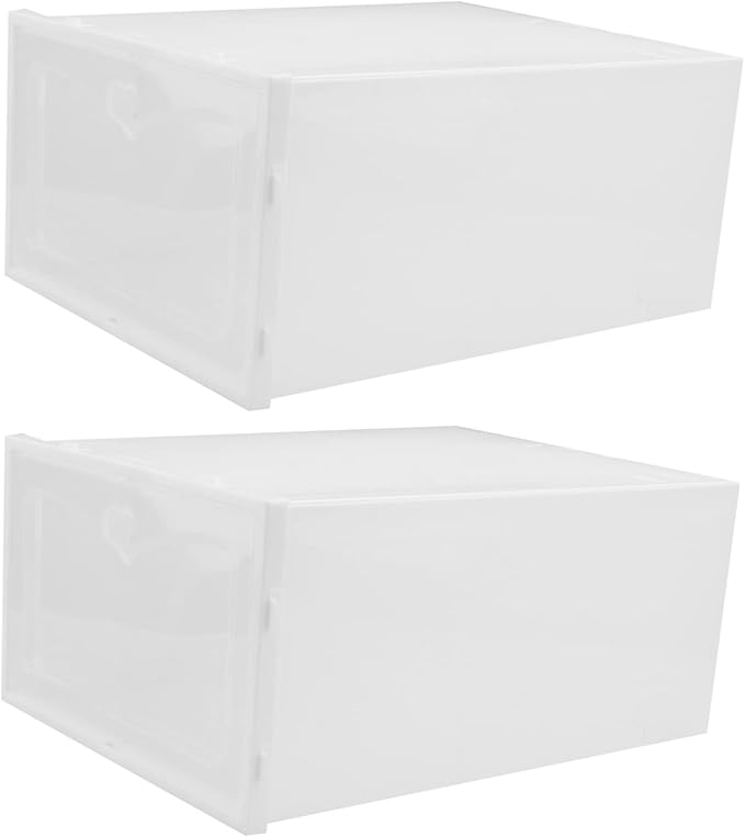 Cabilock 2pcs Thickened Plastic Shoe Box Storage Boxes for Closet Entryway Drawer Type Shoe Organizer