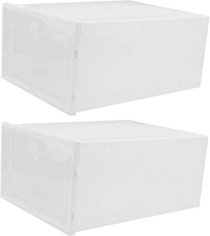 Cabilock 2pcs Thickened Plastic Shoe Box Storage Boxes for Closet Entryway Drawer Type Shoe Organizer