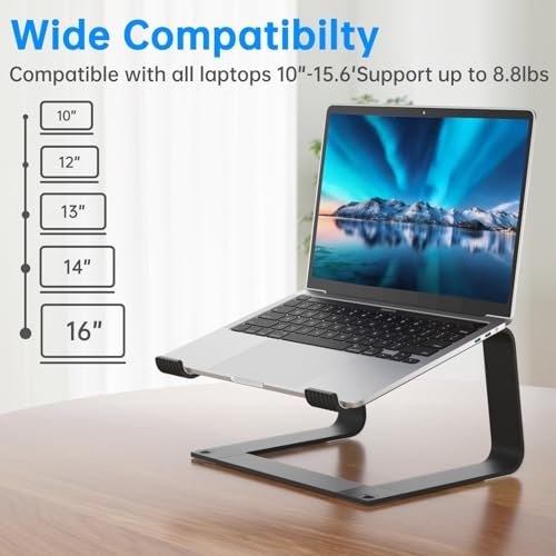 Laptop Stand for Desk Portable Computer Riser Metal Notebook Holder Printer Stand Office Desk Accessories Compatible with MacBook Air, Pro, Dell, HP, Lenovo and All 10-16" Laptops, Black - Image 3