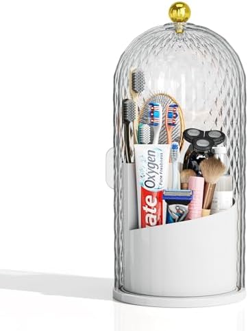 Dustproof Toothbrush Holder with Lid, 360 Rotating Countertop Electric Toothbrush Toothpaste Holders with Cover for Bathroom, 3 Slots Makeup Brush Holder with Lid for Vanity, Clear by MSHOMELYDIRECT