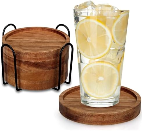 Wood Coasters Set of 4 Farmhouse Outdoor Coster for Drink Patio Table Decor by Renawe