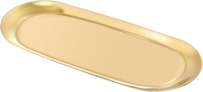 Stainless Steel Towel/ Dish Plate, Tea/ Fruit Storage Trays Cosmetics Jewelry Organizer, Gold, Oval