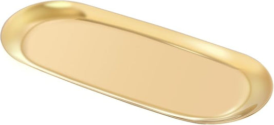 Stainless Steel Towel/ Dish Plate, Tea/ Fruit Storage Trays Cosmetics Jewelry Organizer, Gold, Oval