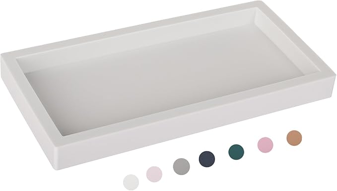 Bathroom Tray, Small Vanity Tray Silicone Soap Dish Sponge Holder Kitchen Sink Organizer Bathroom Accessories for Countertop, Toilet, Shower - Greyish White