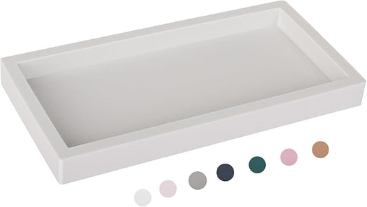 Bathroom Tray, Small Vanity Tray Silicone Soap Dish Sponge Holder Kitchen Sink Organizer Bathroom Accessories for Countertop, Toilet, Shower - Greyish White