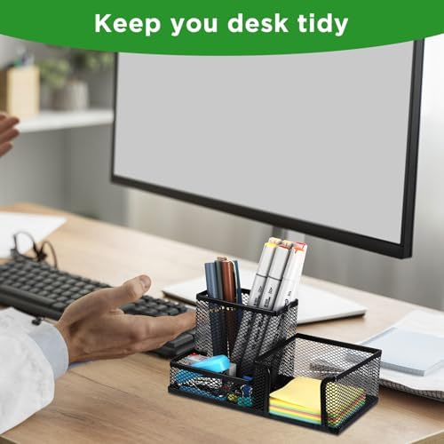 Lemecima 6 Pieces Pen Holder for Desk Mesh Metal Pencil Holders Pen Cup Marker Desk Caddy with Sticky Notes Organizer for Office Supplies Workspace School Home Black - Image 6