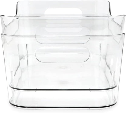 Isaac Jacobs 2-Pack Small Clear Storage Bins (9.4” x 6.7” x 4.1”) w/Handles, Plastic Box Set, Home, Office, Fridge, Freezer, Kitchen, Pantry Organization Container, BPA-Free/Food Safe (Small, 2-Pack)