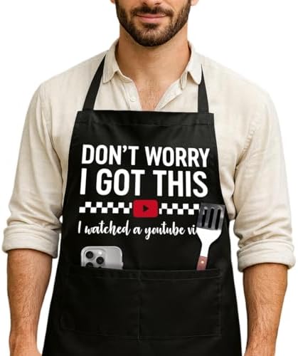 Funny Black Grill Apron with Pockets for Man,Dad,Husband,Father in Law,Chef Daddy Grilling Apron BBQ Cooking Gifts by NIORAYNA