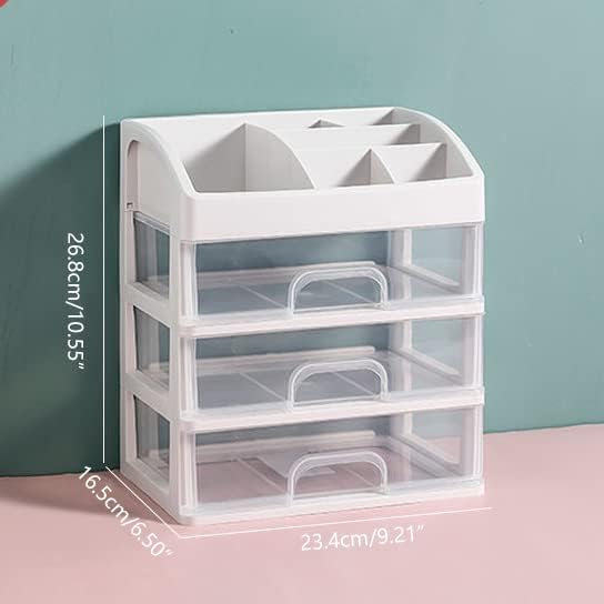 Makeup Organizer with 3 Drawers Plastic Storage for Vanity Cosmetic Display Cases Large Capacity Bathroom Countertop Plastic Storage for Skin Care Products(Arc Type)