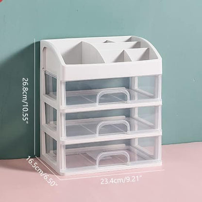 Makeup Organizer with 3 Drawers Plastic Storage for Vanity Cosmetic Display Cases Large Capacity Bathroom Countertop Plastic Storage for Skin Care Products(Arc Type)