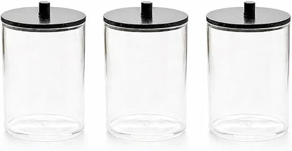 3 Pack Qtip Holder Dispenser for Cotton Swabs, Balls, Pads,Floss Picks- Bathroom Small Clear Plastic Canister Apothecary Jar Set Essentials Accessories Decor,Vanity Storage Organizer