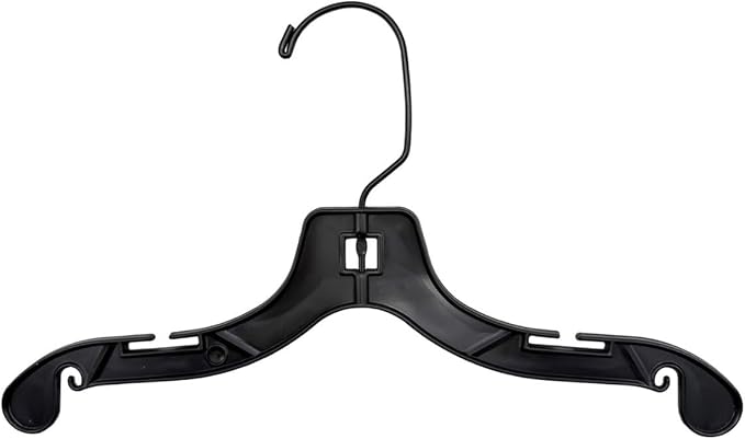 NAHANCO Children’s Plastic Shirt Hangers, Super Heavy Weight - 12" Black with Black Hook (Pack of 100), Made in USA