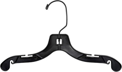NAHANCO Children’s Plastic Shirt Hangers, Super Heavy Weight - 12" Black with Black Hook (Pack of 100), Made in USA