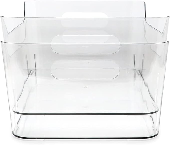 Isaac Jacobs 2-Pack Large Clear Storage Bins (13.5” x 10” x 6”) w/ Handles, Plastic Box Set, Home, Office, Fridge, Freezer, Kitchen, Pantry Organization Container, BPA-Free/Food Safe (Large, 2 Pack)