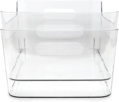 Isaac Jacobs 2-Pack Large Clear Storage Bins (13.5” x 10” x 6”) w/ Handles, Plastic Box Set, Home, Office, Fridge, Freezer, Kitchen, Pantry Organization Container, BPA-Free/Food Safe (Large, 2 Pack)