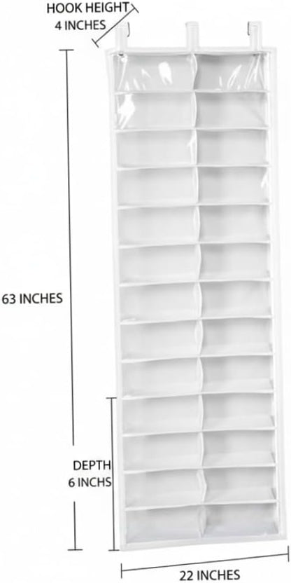 Over The Door Sweatshirt Organizer Hanging Clear Door Shoe Organizer with 26 Pocket Foldable Heavy Duty Toy Storage Over The Hoodie