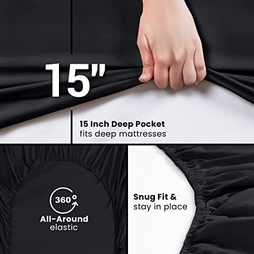 Pack of 2 King Fitted Sheet, Fits Up to 15 Inch Deep Pocket, Black - Image 6