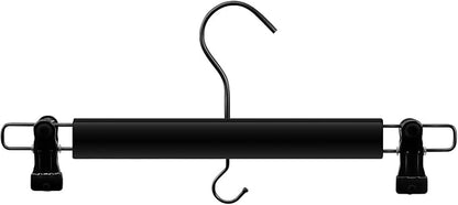 Black Wooden Hangers for Pants and Skirts - 10 Pack, Premium Quality Noise Reduction Coated Hook, Durable Two-Way Sure Grip Clips, Closet Organization, Non-Slip & Space Saving