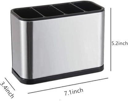 TESOT Silverware Caddy Utensil Caddy Spoon Holder with 4 Divided Compartments, Sturdy Stainless Steel, Rust Proof