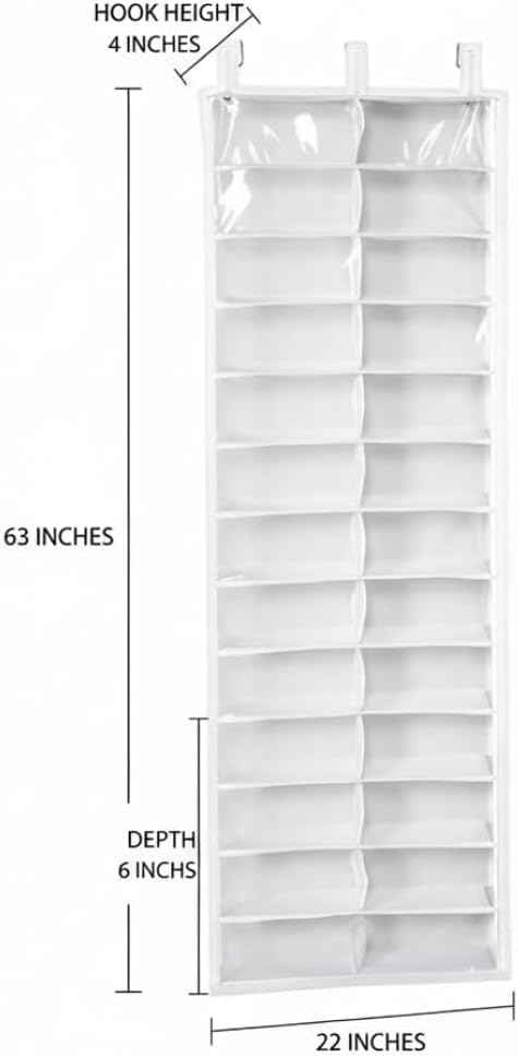 Over the Door Sweatshirt Organizer with 26 Clear Pockets Heavy Duty Hanging Storage for Hoodies Shoes Toys Towels Space Saving Door Organiser for Bedroom Closet