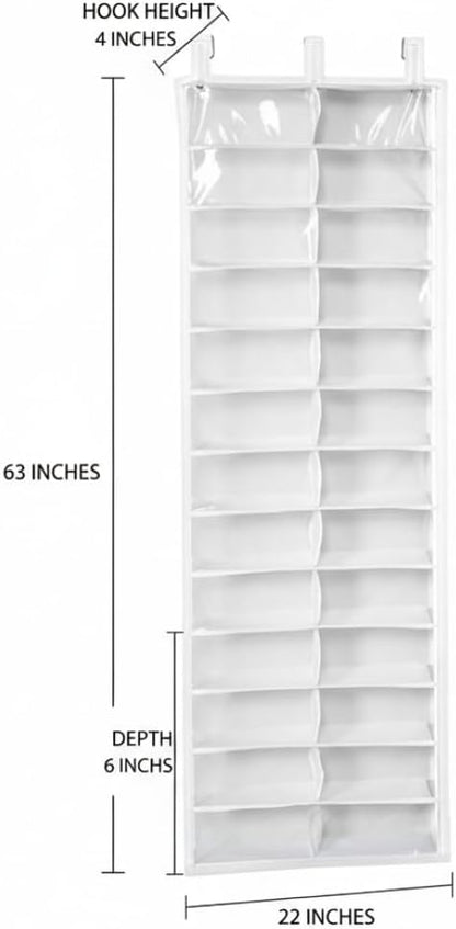 Over the Door Sweatshirt Organizer with 26 Clear Pockets Heavy Duty Hanging Storage for Hoodies Shoes Toys Towels Space Saving Door Organiser for Bedroom Closet