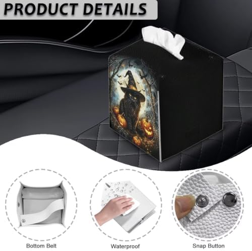 Halloween Tissue Holder for Bathroom Cat Pumpkin Modern Decorative Tissue Box Case Organizer Holder with Bottom Belt Easy to Install Fits Square Tissues Box Covers - Image 7