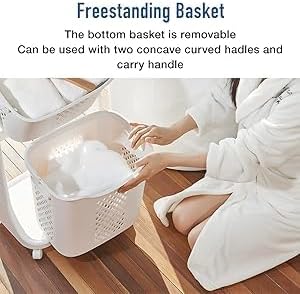 Japard 108 Liters Vertical Rolling Laundry Compact Hamper Ultra Slim, 4 Sorter Cart with Wheels and Breaks, 4-tier Baskets Detachable for Small Space, Dorm, Closet, Bathroom, Easy Assembly White Gray