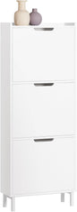 SoBuy Narrow Shoe Cabinet Entryway with 3 Flip-Drawers, Slim Freestanding Shoe Organizer, Space-Saving Hidden Shoe Storage Rack for Hallway or Closet, White FSR151-H-W