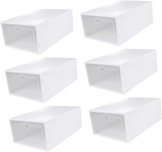 UKCOCO 6pcs Thickened Transparent Shoe Organizer Boxes for Entryway Stackable Sneaker Display Cases with PP Material Drawer Style Storage for High Heels Boots Slippers and Accessories