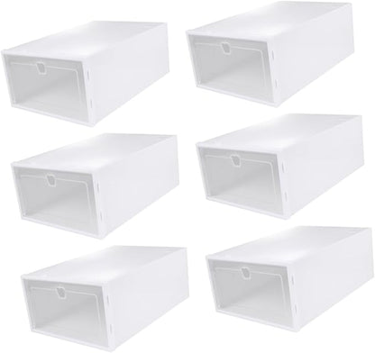 UKCOCO 6pcs Thickened Transparent Shoe Organizer Boxes for Entryway Stackable Sneaker Display Cases with PP Material Drawer Style Storage for High Heels Boots Slippers and Accessories
