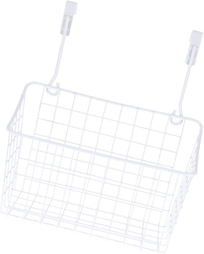 iplusmile White Over Door Hanging Storage Basket Rack for Kitchen Cabinet Wardrobe Office Filing Ventilated Organizer with Rust Coating Easy Install Remove Space Saving Storage