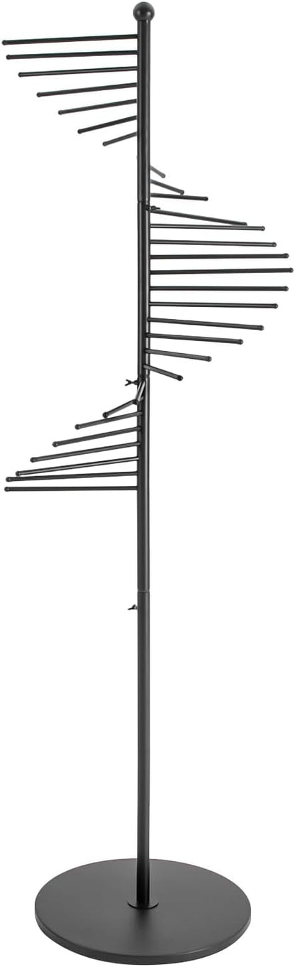 Freestanding Scarf Racks, Spiral Scarf Organizer Stand with 30 Hanger Rods, Metal Scarf Display Holder with Heavy Base for Clothing Store for Space Saving Shelves (Black)