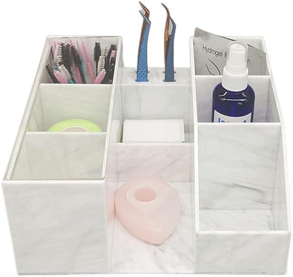 Acrylic Large Capacity Makeup Organizer, Grafting Beauty Extension Supplies Lash Storage Display, Eyelash Storage Case Brush Tweezers Cosmetic Holder (White Marble)