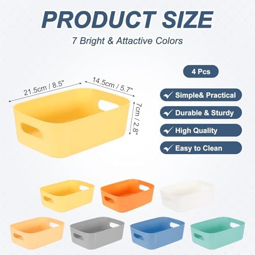uxcell 4Pcs Yellow Plastic Storage Bins 8.5"x5.7"x2.8" Pantry Organizer - Image 2