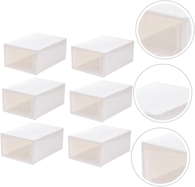 6pcs Large Capacity Plastic Shoe Storage Boxes with Flip- Design, Thickened Stackable Shoe Organizers for Closet and Home Storage