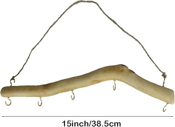 15 inch Natural Driftwood Decorative Branches Wall Hanging Jewelry Organizers with 5 Hooks Handcrafted for Crafts 2 Pieces