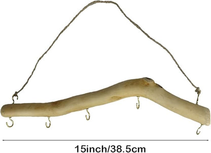 15 inch Natural Driftwood Decorative Branches Wall Hanging Jewelry Organizers with 5 Hooks Handcrafted for Crafts 2 Pieces
