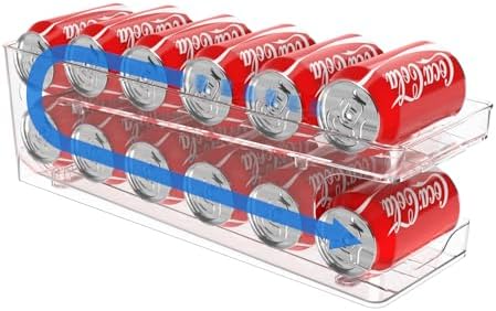 Can Organizer for Pantry Stackable AND Rolling Soda Can Dispenser for Refrigerator Soda Can Organizer